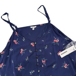 SONOMA Goods for Life Navy Floral‎ Print Button Front Cami Tank Top XXL